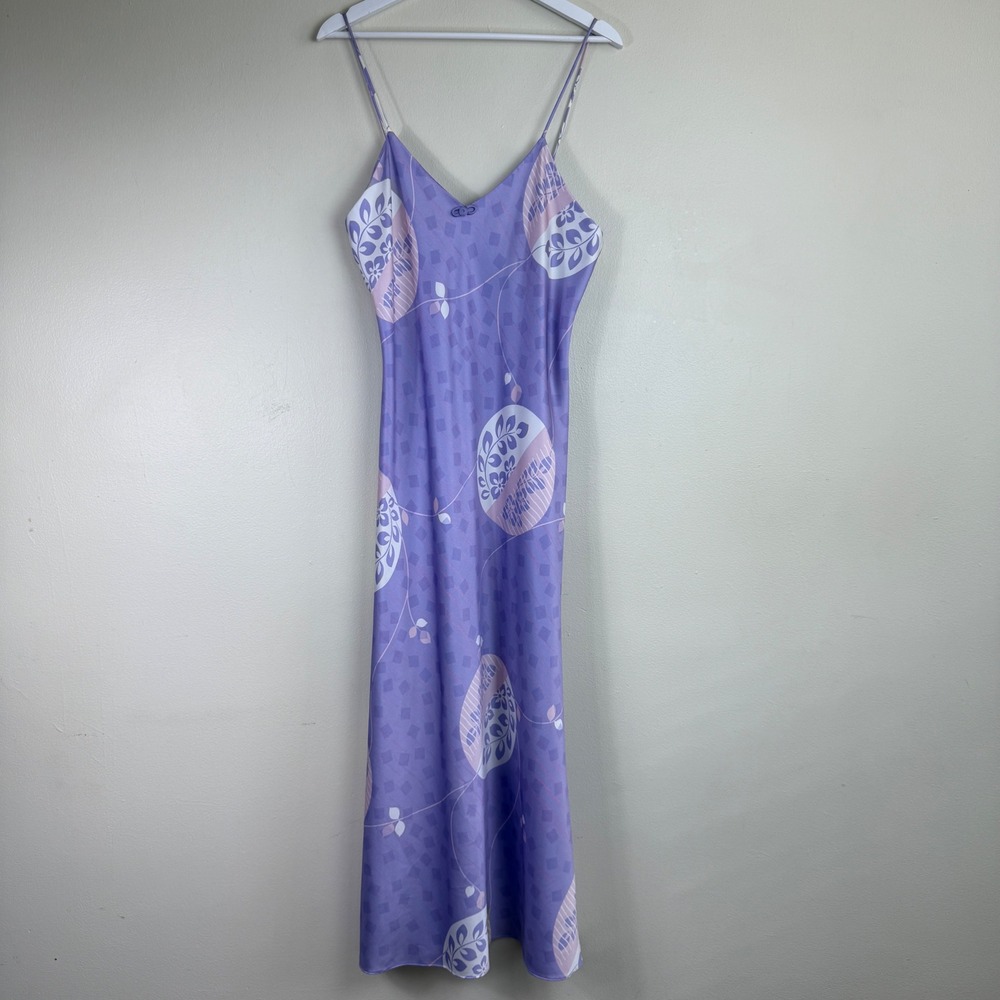 Vintage Miss Elaine Purple Floral Satin Nightgown Maxi Chemise Size M Y2K